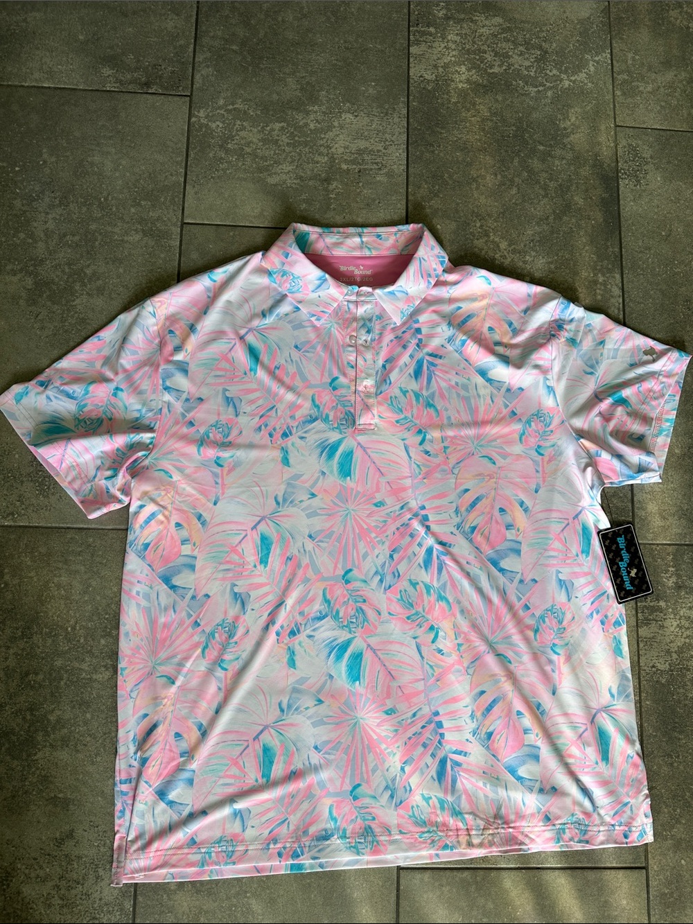 Birdie Bound Men’s 2XL Tropical Golf Polo Pink Blue NWT